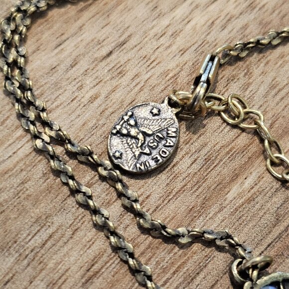 VTG‎ Signed ANNE KOPLIK PENDANT NECKLACE Blue Rhinestone Aqua Teal 18" USA Made - Picture 7 of 11